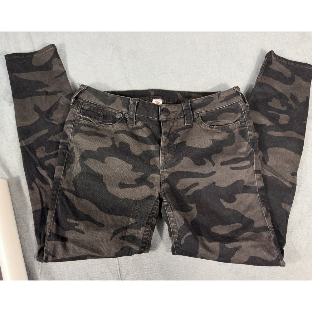 True Religion Mens Jeans Super Skinny Brown Camo Back Flaps 32x28